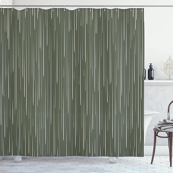 Ambesonne Abstract Shower Curtain, Abstract Rain Water Droplets Falling Out of The Sky Winter Inspired Art, Cloth Fabric Bathroom Decor Set with Hooks, 69" W x 70" L, Army Green