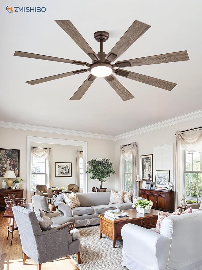 ZMISHIBO 62 inch Oil Bronze Farmhouse Ceiling Fan with Light and Remote, Indoor/Outdoor Rustic Brown Ceiling Fan for Living Room Patio, 6 Speed Reversible Quiet DC Motor, 3 CCT, Dual Finish 8 Blades