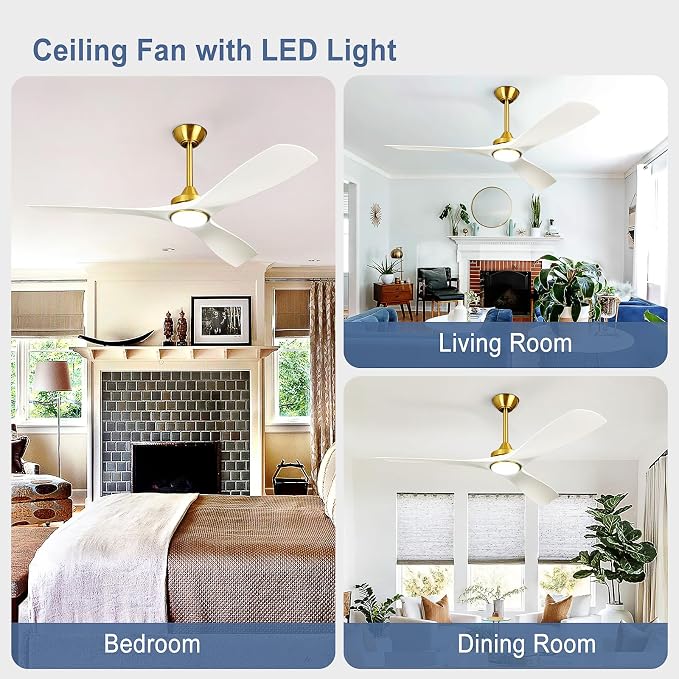 Modern Ceiling Fan with Light: White and Gold Ceiling Fans with Remote and Smart APP Control 3 Blades - 52 Inch Ceiling Fan for Indoor Living Room Bedroom