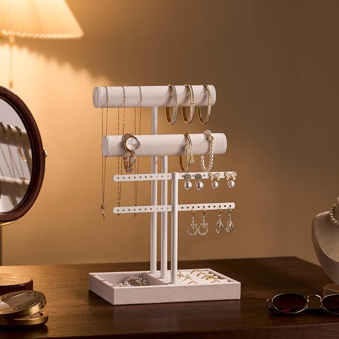 Jewelry Organizer Stand for Necklaces, Bracelets, Earrings, Rings, PW | 3 Tier Velvet Bracelet Holder Display | Jewelry Organizers and Storage | Jewelry Tree | Jewelry Towers