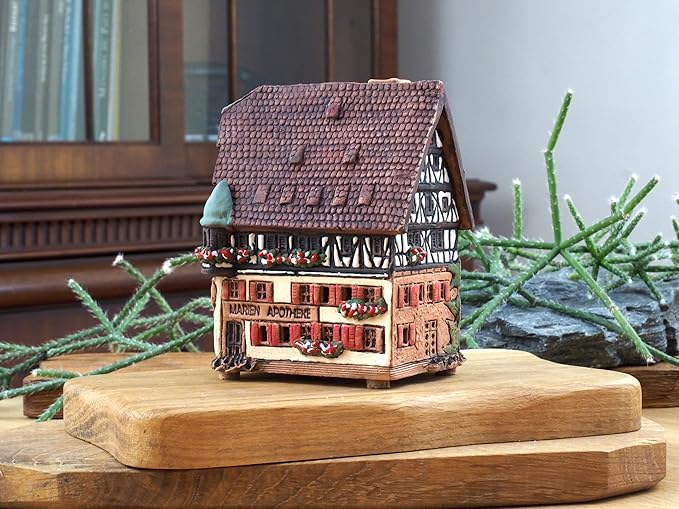 Ceramic Houses and Villages Collection - Handmade House Collectible Miniature of The Original Marienapotheke in Rothenburg Germany - Cone Incense Holder R278