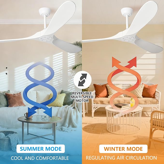 72 Inch White Ceiling Fan No Light, Wood Outdoor Ceiling Fans without Lights for Patios Gazebo Porch Living Room, Modern Exterior Extra Large High CFM Ceiling Fan No Light with Downrod