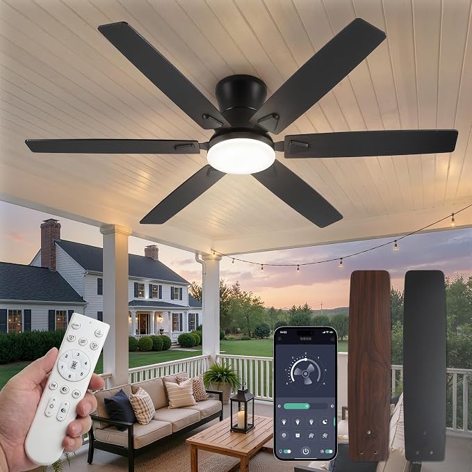 Fanbulous Ceiling Fans with Lights, 60 Inch 6-Blade, Smart APP & Remote Control, Dimmable 5CCT LED with Smart Memory, DC Motor Quiet for Bedroom Living Room, Damp Rated for Outdoor Covered Patio