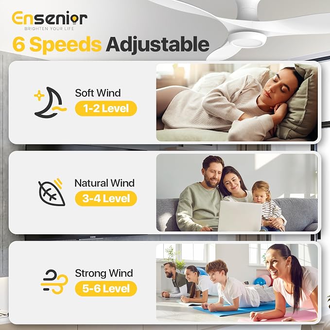 Ensenior 52 Inch Flush Mount Ceiling Fan with Light and Remote, Black Low Profile Ceiling Fans with Lights for Bedroom Living Room, 3 ABS Blades, Modern Quiet Reversible DC Motor, 3CCT, 6 Speeds
