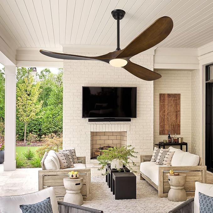 Haipeel 52 Inch Outdoor Ceiling Fans with Lights, Dimmable Solid Wood Ceiling Fan with Light and Remote Control 3 Blades Rustic Propeller Ceiling Fans for Patios Indoor Bedroom, Oil Rubbed Bronze