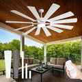 72'' White Outdoor Ceiling Fan with Light,12 Dual-Finish Wind Mill Blades, 3 Downrods, Reversible Motor, High Airflow, Indoor Outdoor Modern Farmhouse Fan for High Space Patio Commercial Shop Barn