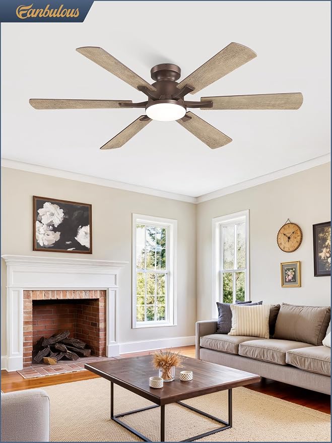 Fanbulous 52 Inch Ceiling Fan with Lights, APP & Remote Control, Flush Mount Low Profile Bronze Ceiling Fan, 3000-6000K Dimmable LED, Quiet Reversible Motor, 6 Blades, 6 Speeds,for Bedroom Living Room