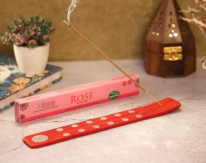 Bless-International Traditional-Handmade-Burner Wooden-Incense-Stick-Holder Ash-Catcher-Stand for-Aromatherapy-Meditation-Yoga (Fire Red) 10 Inches, Pack of 2
