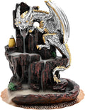 Dragon Backflow 2 Sided Mountain Waterfall Incense Burner,Fountain Smoke Incense Holder with Backflow Incense Cones, Tweezers, Mat，Resin Aromatherapy Meditationvaiuk (Silver)