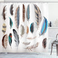 Ambesonne Feathers Shower Curtain, Western Feather Setting Pigmented Bird Body Parts Growth Nature Design, Cloth Fabric Bathroom Decor Set with Hooks, 69" W x 84" L, White Soft Blue Ecru
