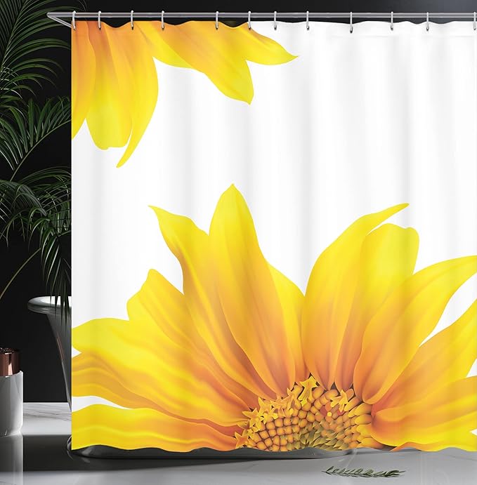 Ambesonne Yellow Shower Curtain, Flourishing Sun Flower Design Modern Vibrant Floral Summer Inspiration Art Print, Cloth Fabric Bathroom Decor Set with Hooks, 69" W x 84" L, Yellow Ivory
