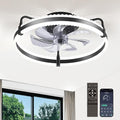 Ceiling Fan with Lights, 20'' Low Profile Ceiling Fans, 3000-6500K Dimmable Fandelier LED Fan Light, Black Modern Flush Mount Ceiling Fan, 6 Speeds Reversible DC Motor Noiseless for Bedroom, Kids Room