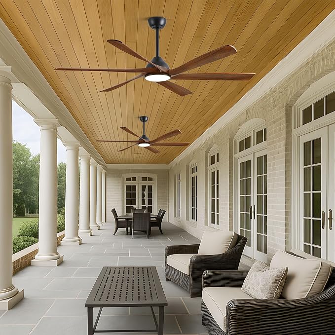 60-Inch Smart Outdoor Ceiling Fan with Light - High CFM Propeller Blades, Rustic Farmhouse Style, Alexa/Tuya App/Remote Control, Quiet DC Motor, Damp Rated for Patio, Porch, Gazebo