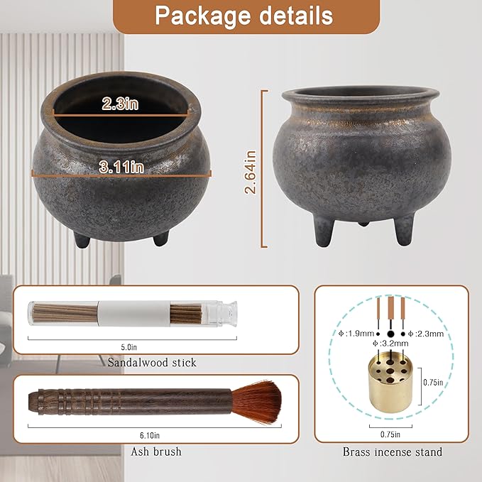 Antique Gilding Ceramic Incense Burner Stick Holder, Minimalist Retro Three-Footed Design, for Sticks Backflow Incense Palo Santo Sage Bundle, Meditation Yoga Massage Home Decor, Easy Clean