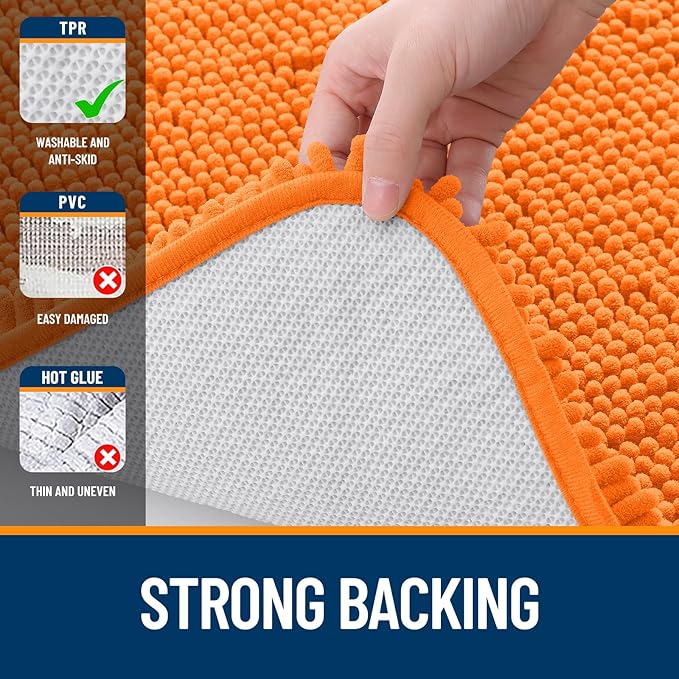 OLANLY Large Bathroom Rugs 40x24, Extra Soft Absorbent Chenille Bath Rugs, Rubber Backing Quick Dry, Machine Washable Bath Mats for Bathroom Floor, Tub and Shower, Home Decor Accessories, Orange
