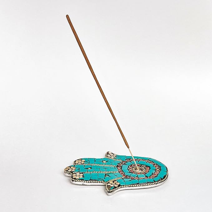 Turquoise - Hamsa Hand Incense Holder - Mosaic Stones