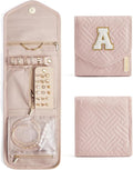 BAGSMART Travel Jewelry Organizer Case A Initial Foldable Jewelry Roll for Journey Rings, Necklaces, Earrings, Bracelets,Mini,Letter A,Soft Pink