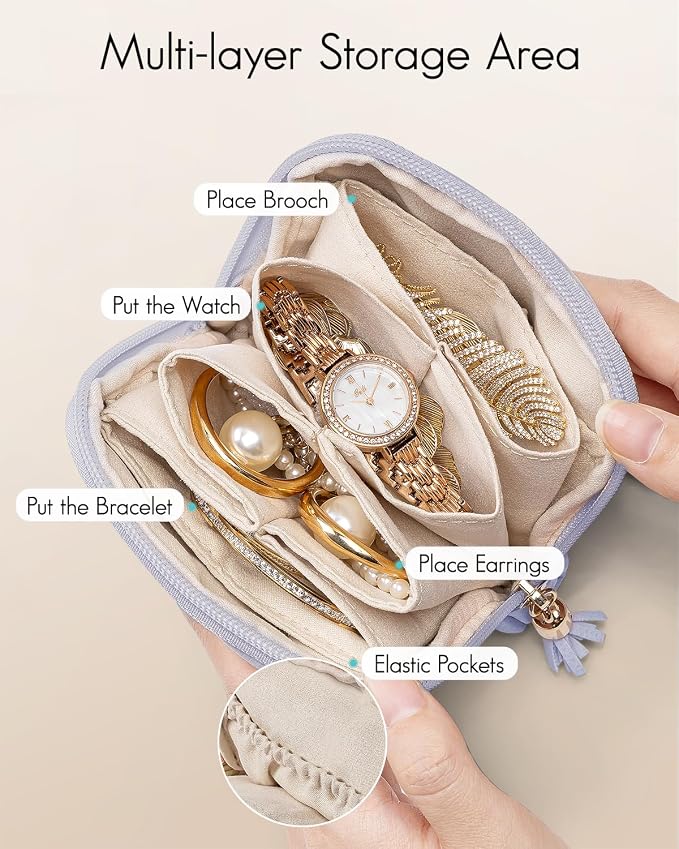 VLANDO Small Jewelry Travel Case,Jewelry Pouch Bags with Zipper,Velvet Jewelry Organizer Storage Bag for Bracelet Rings Earring Travel Essentials Gifts for Women Girl-Purple