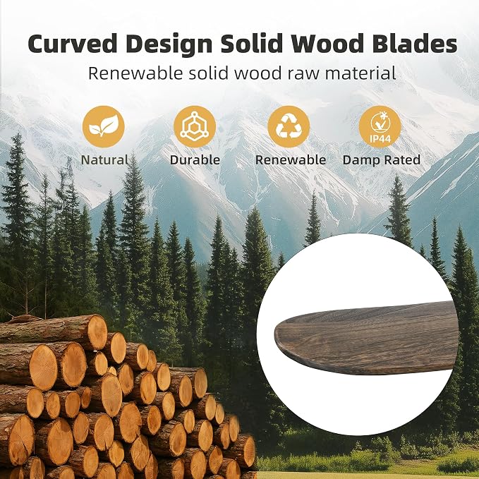 Outdoor Ceiling Fan Without Light, 60 Inch Smart Ceiling Fan with Remote & Voice Control Works with Alexa & Google Assistant, 3-Blade Wood Fan, Quiet DC Motor, 6 Speeds for Patio, Farmhouse