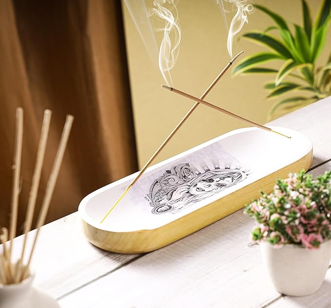 Yajna Traditional-Handmade Incense-Stick-and-Cones-Holder Incense-Burner-ash-Catcher-Stand Wooden-Tray-Holder (Angel Girl)