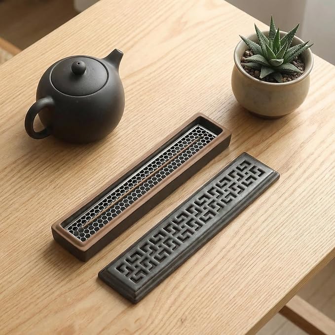 CEREMONY Incense Holder for Sticks, Ceramic Insence-Stick Holder Ash Catcher, Incense Holder Timkburner for Meditation Yoga Spa Room Incense Holder (Mesh-Brown)