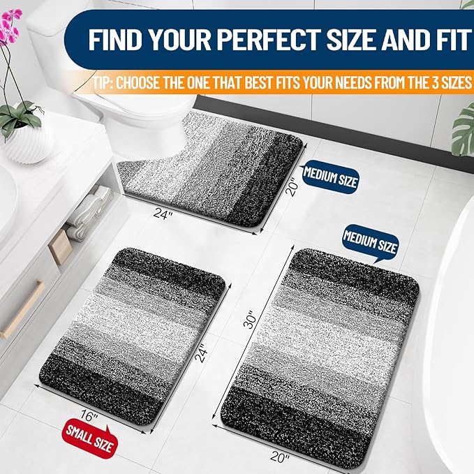 OLANLY Bathroom Rugs Mat 30x18, Extra Soft Absorbent Microfiber Bath Rugs, Rubber Backing, Quick Dry, Machine Washable Bath Mats for Bathroom Floor, Tub and Shower, Home Decor Accessories, Black