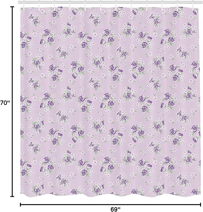 Ambesonne Vintage Shower Curtain, Romantic Shabby Form Style Inspired Flowers with Little Roses Lilacs Artwork, Cloth Fabric Bathroom Decor Set with Hooks, 69" W x 70" L, Purple Grey
