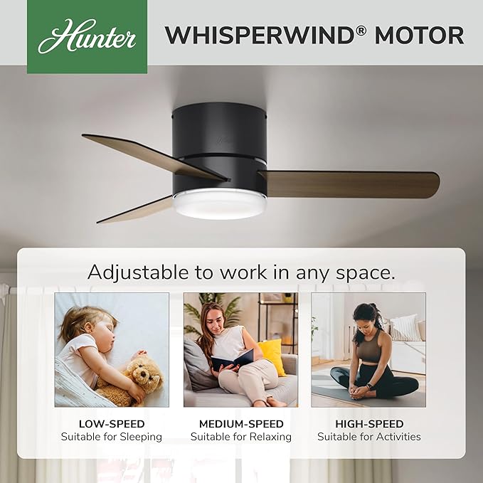 Hunter Minimus, Indoor, Ceiling Fan, with LED Light, 44 inch, Matte Black