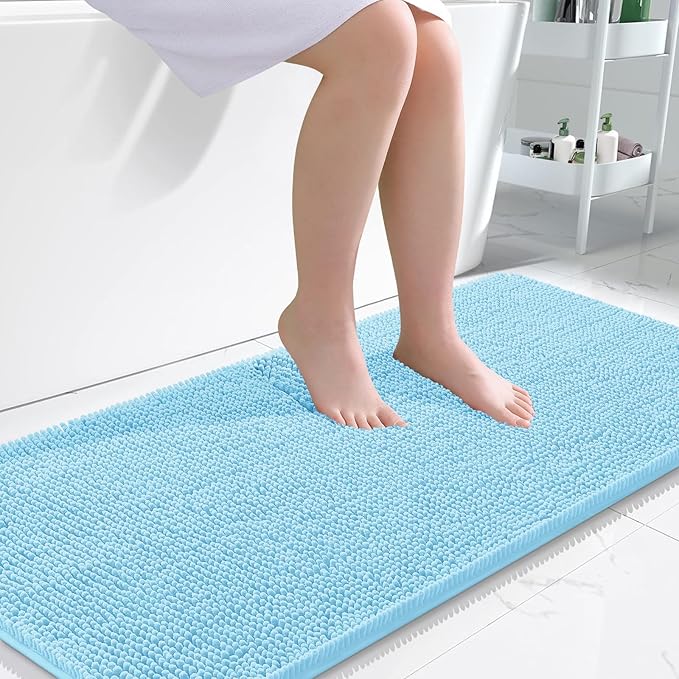 OLANLY Large Bathroom Rugs 50x30, Extra Soft Absorbent Chenille Bath Rugs, Rubber Backing Quick Dry, Machine Washable Bath Mats for Bathroom Floor, Tub and Shower, Home Decor Accessories, Sky Blue