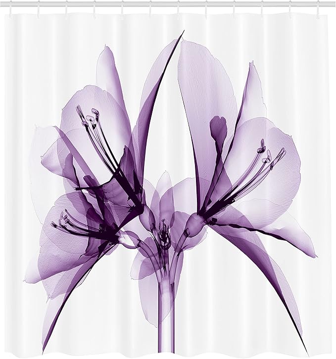 Ambesonne Flower Shower Curtain, Illustration of a Blooming Flower X-ray Vision of Nature Solarized Pattern, Cloth Fabric Bathroom Decor Set with Hooks, 69" W x 70" L, Violet White