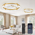 LEDIARY 2 Pack 24 Inch Low Profile Ceiling Fans with Lights and Remote, Fandelier Modern Ceiling Fan, 3000K-6000K Dimmable LED Fan Light, Gold Flush Mount Ceiling Fans with Lights for Bedroom