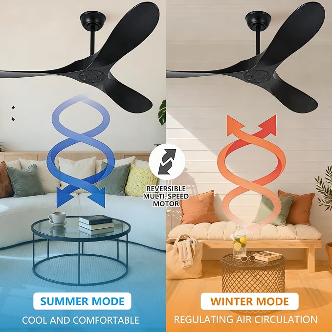 72 Inch Black Ceiling Fan No Light, Wood Outdoor Ceiling Fans for Patios Gazebo Porch Living Room- Modern High CFM Exterior Reversible Extra Large Ceiling Fan without Lights with Downrod