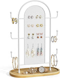 bussdis Jewelry Holder Organizer Earring Display - Earring Storage Tree Stands Towers With 6 Hooks 300 Studs Wood Tray White Metal Rack