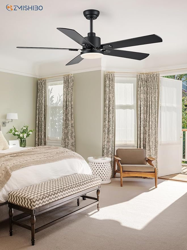 ZMISHIBO 2 Pack 52" Ceiling Fans with Lights, Black Modern Ceiling Fan with Remote & App Control, Farmhouse Indoor Fan with Dual Finish Blades, Quiet & Strong Motor, 24W Dimmable Bright LED Light.