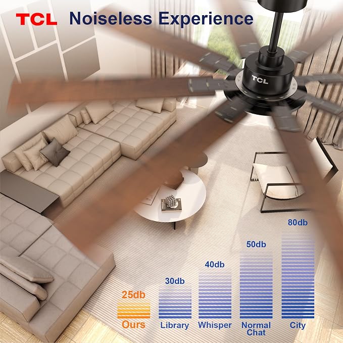 TCL Ceiling Fans with Lights and Remote: 8 Blades, Quiet Reversible DC Motor, Dimmable Super Bright LED, Noiseless Large Modern Fan for Room, Outdoor, Commercial and Industrial Use (Black, 72 Inch)