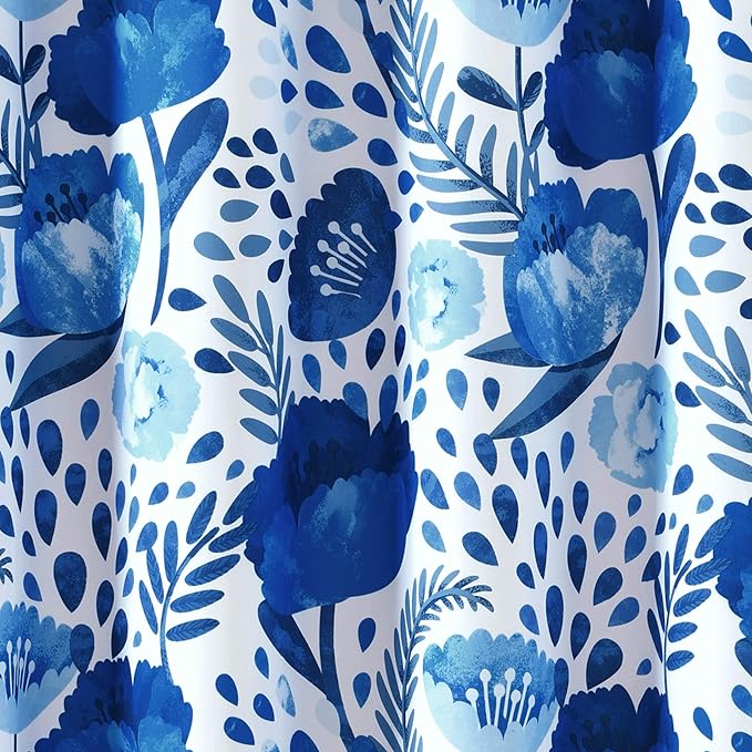 Lush Decor Poppy Garden Shower Curtain Single 72" W x 72" L Blue - Floral Shower Curtains for Bathroom - Colorful Bathroom Curtain - Cottage Core Decor