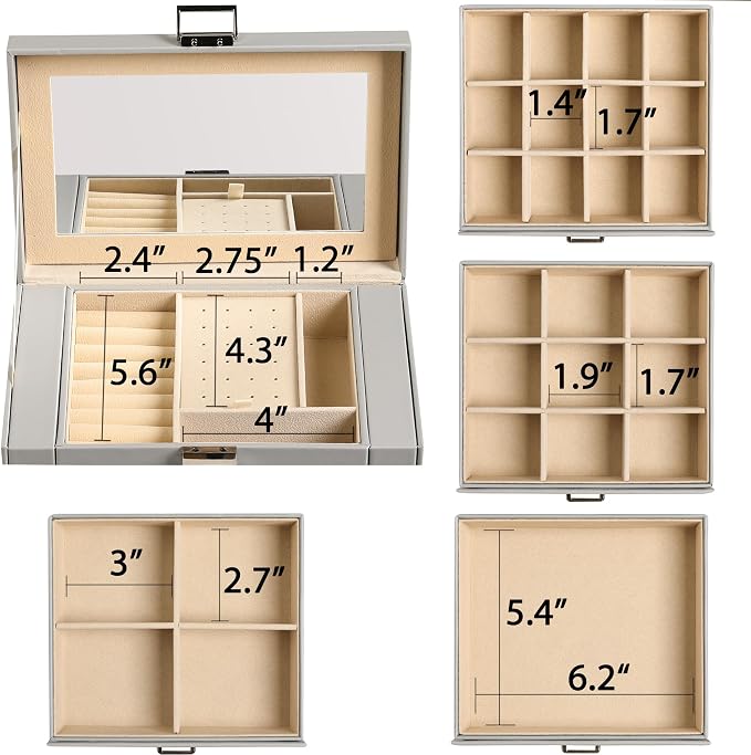 Frebeauty 5-Layer Jewelry Box for Women,Jewelry Organizer with 4 Drawers | Faux Leather,Built-in Mirror,Spacious Jewelry Storage,16 Necklace Hooks,Organizing by Category for Rings Earrings Bracelet