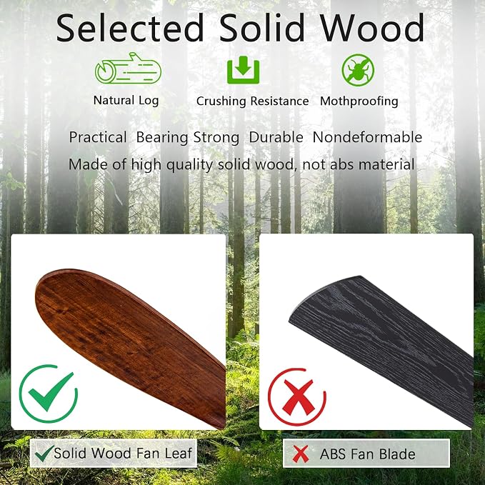 52” Ceiling Fan with Light with 6 Speed Remote/APP Control, Solid Wood Fan Blade, 3CCT Dimmable LED, Silent, Recessed Ceiling Fan for Bedroom, Hallway