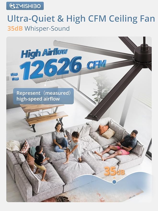 ZMISHIBO 84" Large Industrial Ceiling Fans No light with Aluminum 8 Blades, Commercial Ceiling Fan without Light,Quiet DC Motor, 6 Speeds, Indoor Outdoor Ceiling Fan for Patio,Garage,Shop, Oil Bronze