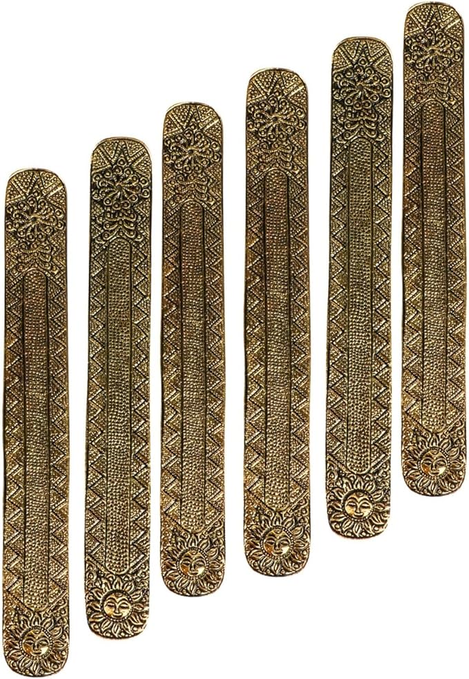 Hosley Antique Gold Aluminium Incense Holders. Set of 6 Each 9.5-Inch-Long Holder, Rich Antique Gold Finish Adding Rustic Charm to Any Room, Perfect for Home Ambiance and Décor