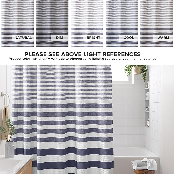 Madison Park Shower Curtain Spa Waffle Weave Shower Curtain for Bathroom 3M Scotchgard Moisture Management, Spa Quality Modern Shower Curtains for Bathroom, Standard: 72x72 Blue Ombre