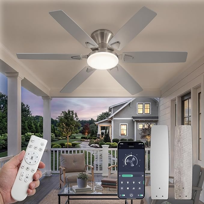 Fanbulous Ceiling Fans with Lights, 52 Inch 6-Blade, Smart APP & Remote Control, Dimmable 5CCT LED with Smart Memory, DC Motor Quiet for Bedroom Living Room, Damp Rated for Outdoor Covered Patio