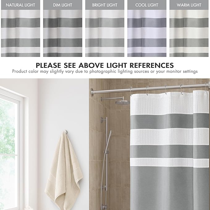 Madison Park Shower Curtain Spa Waffle Weave Stall Shower Curtain for Bathroom 3M Scotchgard Moisture Management, Spa Quality Modern Shower Curtains for Bathroom, Stall 36x72'' Grey