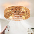 Depuley Boho Ceiling Fan with Light: 20 Inch Textured Rope Flush Mount Fandelier with Remote and Timer Control - Walnut Caged Ceiling Fan with 6 Speeds - Indoor Quiet Fan for Bedroom and Living Room