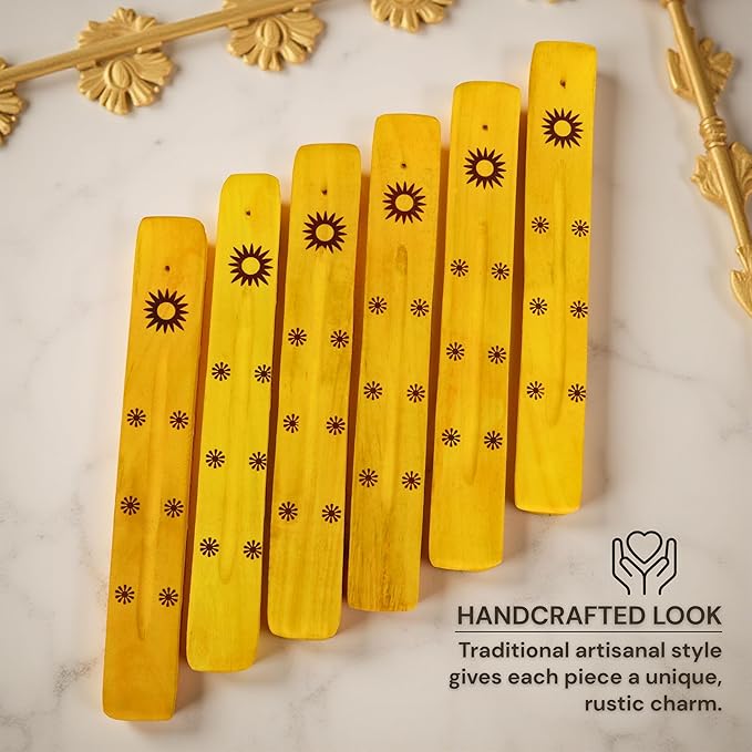 Hosley Set of 6 Wooden Incense Burners, Yellow 10" Long, Ideal Home Decor, Room Decor & Kitchen Decor, for Wedding, Aromatherapy, Zen, Spa, Reiki, Meditation