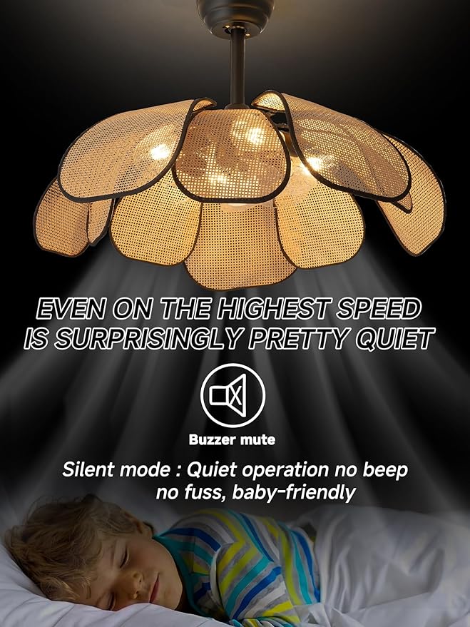26 Inch Fandelier Rattan Ceiling Fans with Lights and Remote,Boho Black Chandelier Ceiling Fan for Dining Living Room,Bedroom,Kitchen,4-Light
