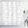 Ambesonne Math Themed Shower Curtain, Minimal Print of Mathematics Geometry Forms Repetitive Science Pattern, Cloth Fabric Bathroom Decor Set with Hooks, 69" W x 75" L, Black and White