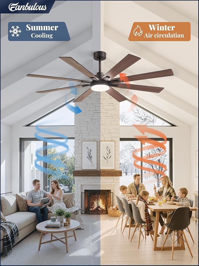 Fanbulous 65 Inch Ceiling Fan with Light and Remote, 6 Speeds Reversible DC Motor Ceiling Fans for Living Room Patio Garage, 3CCT Dimmable LED, 8 Wood Blades, Downrod Mount, Sloped Ceiling Compatible