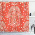 Ambesonne Hamsa Shower Curtain, Egyptian Boho Hamsa Hand Pattern with Eye Design Bridal Night Inspired Art, Cloth Fabric Bathroom Decor Set with Hooks, 69" W x 70" L, White Coral