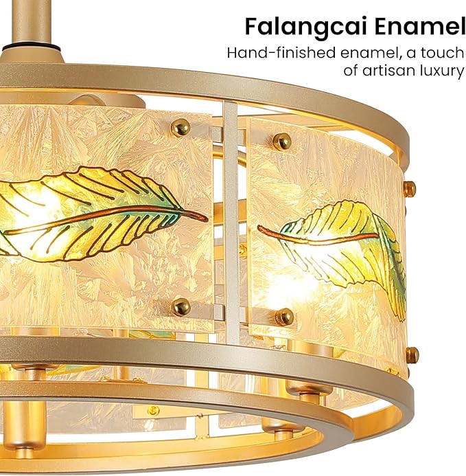 AIJIASI Gold Fandelier Ceiling Fans with Lights, 20" Caged Ceiling Fan with Light and Remote Control, Chandelier Ceiling Fan Low Profile with 6 Speeds for Bedroom, Living Room, Nursery